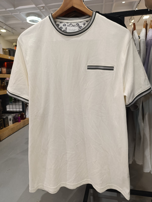 Cactus Man Ricky Singh White T-Shirt with Chest Gray Line