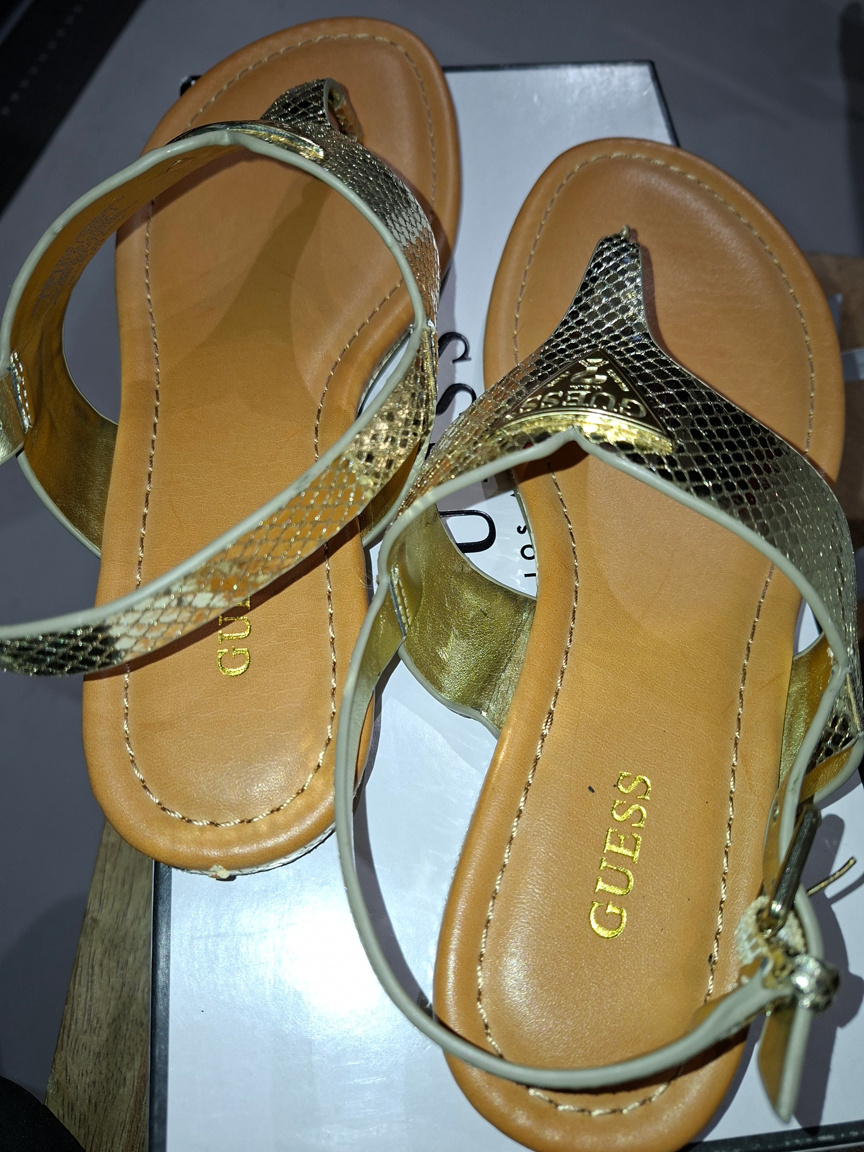 GUESS WOMENS SANDAL- gold color