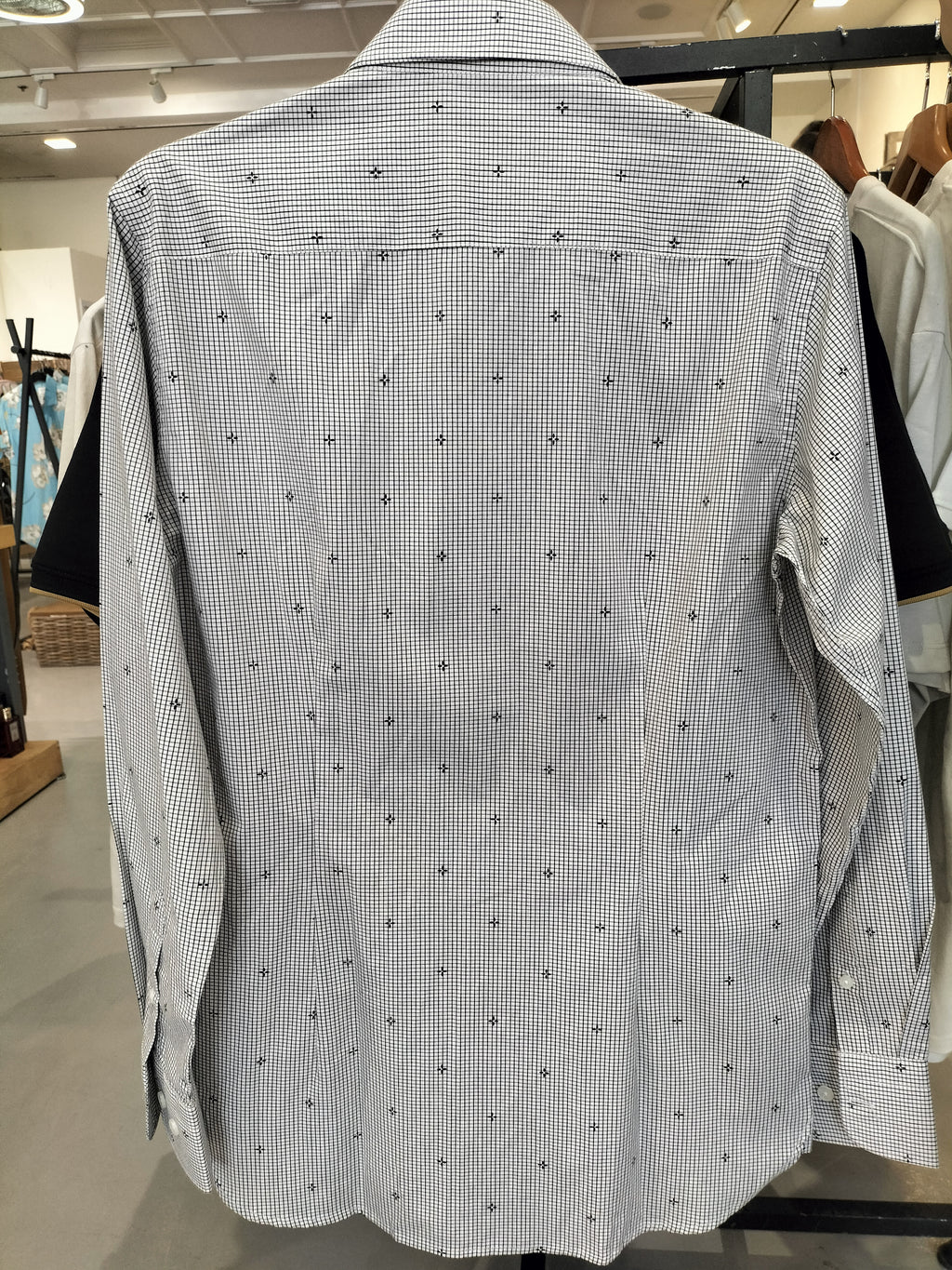 Sacoor Brothers Gray Slim Fit Dress Shirt with Grid Patterns and Flower Dots