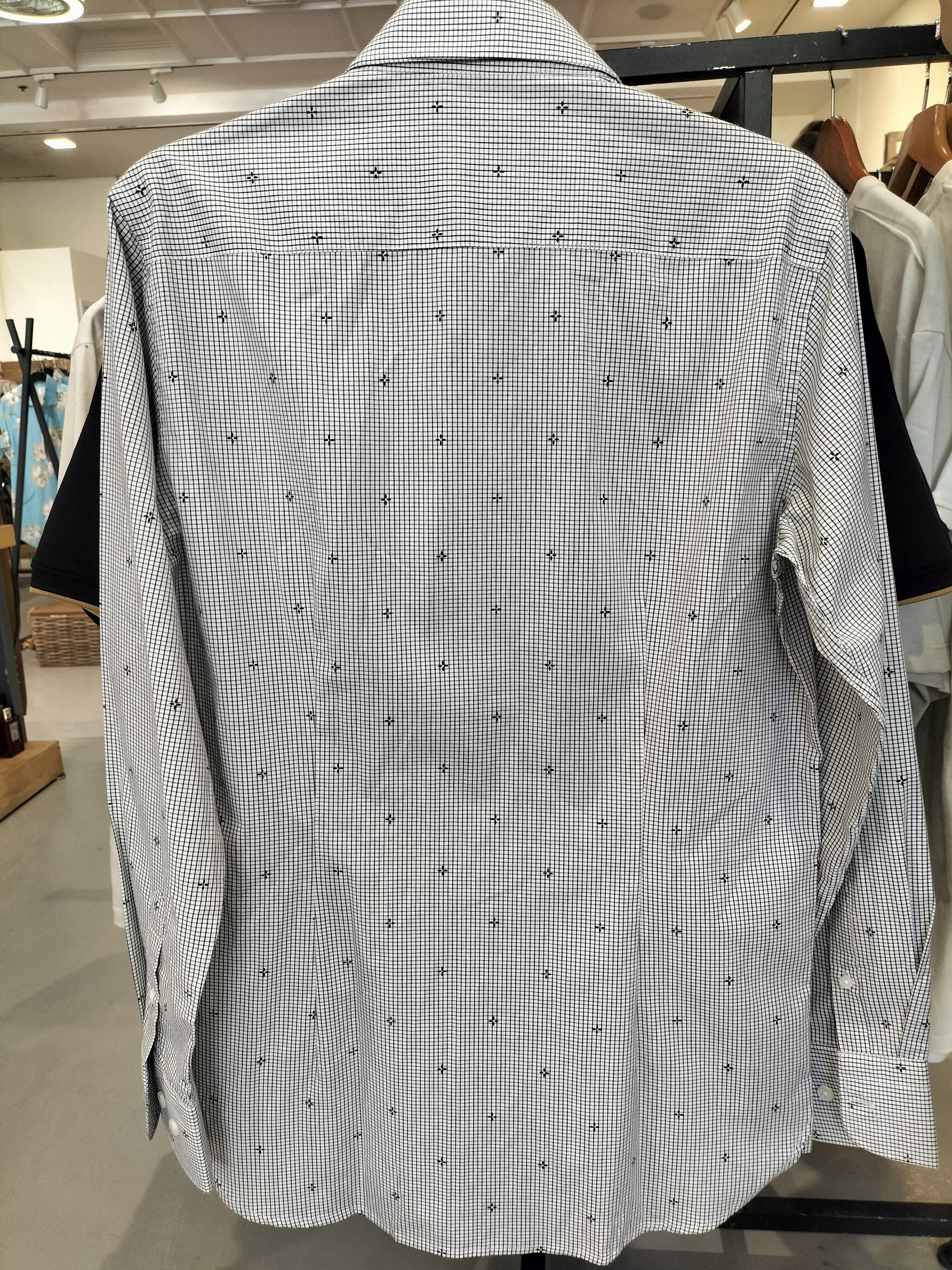 Sacoor Brothers Gray Slim Fit Dress Shirt with Grid Patterns and Flower Dots