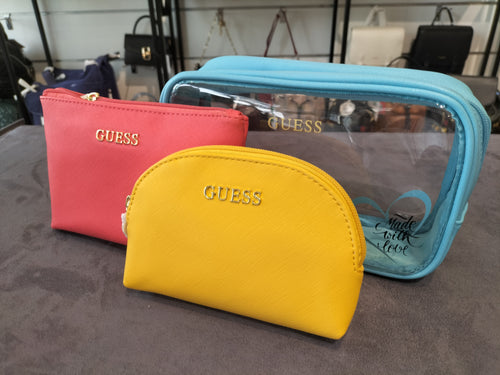 Guess 3-in-1 Cosmetic Bag set - Light Blue, Yellow, Coral