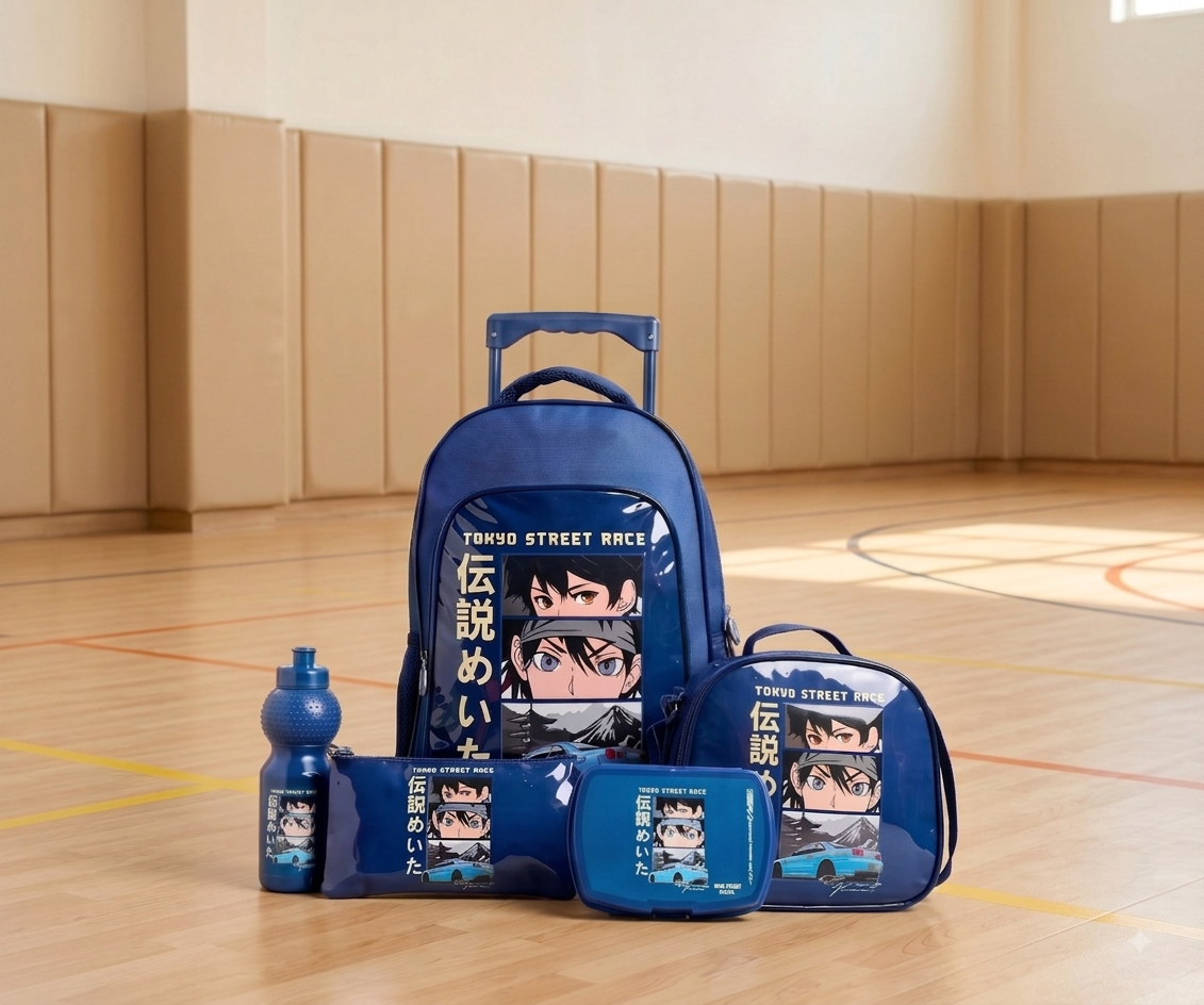 Boys Blue 5-Piece School Trolley Bag Set 16"