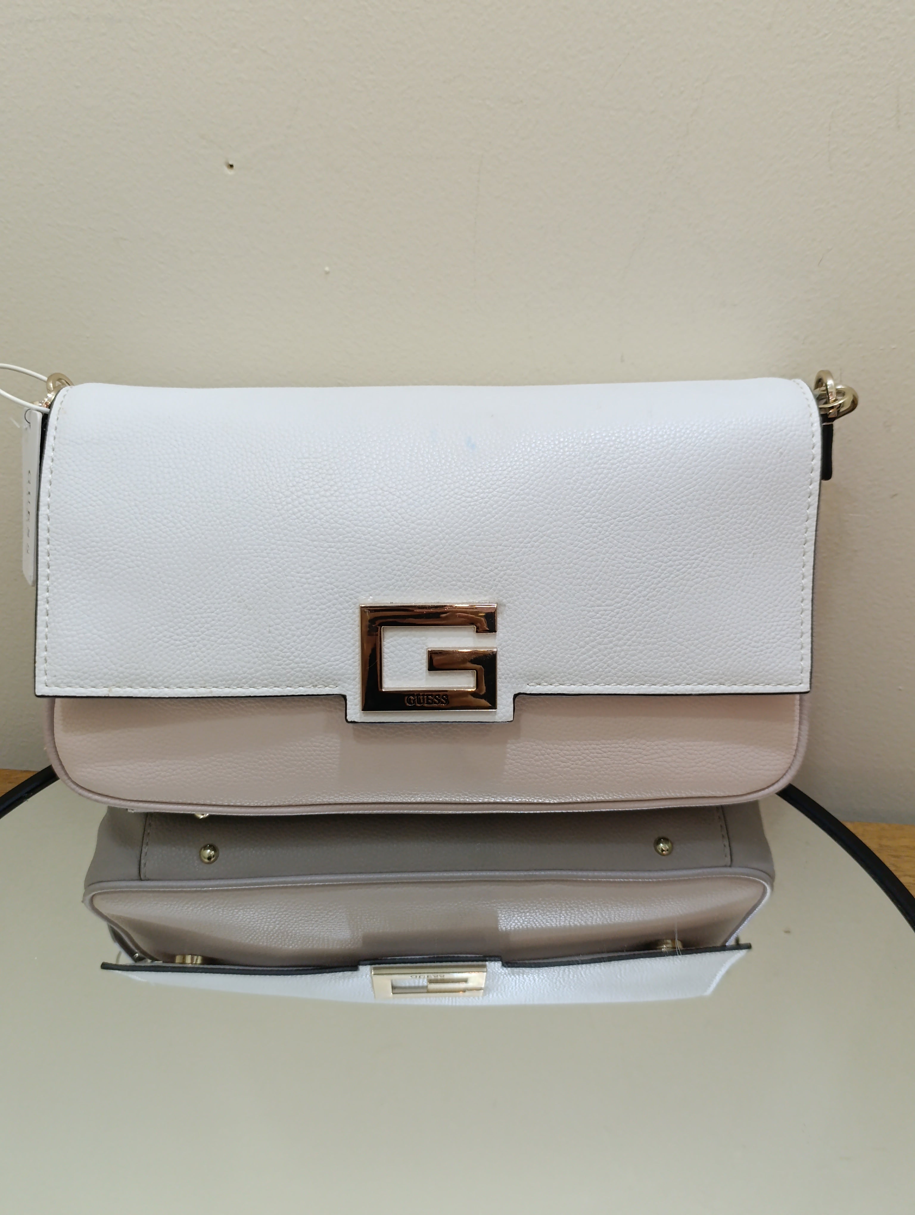 Guess Women's Brightside Small Rectangular Bag in a white and pink colorway with gold-toned hardware - Stone Multi JG758020