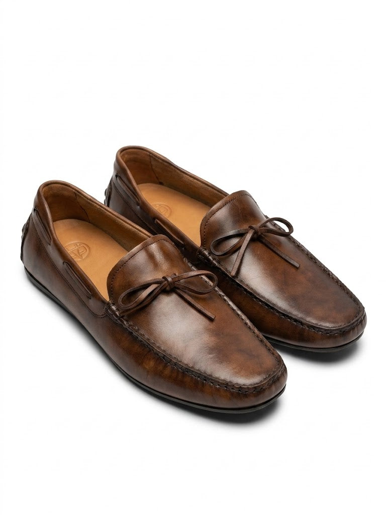 Massimo Dutti Burnished Leather Loafers 'Brown'