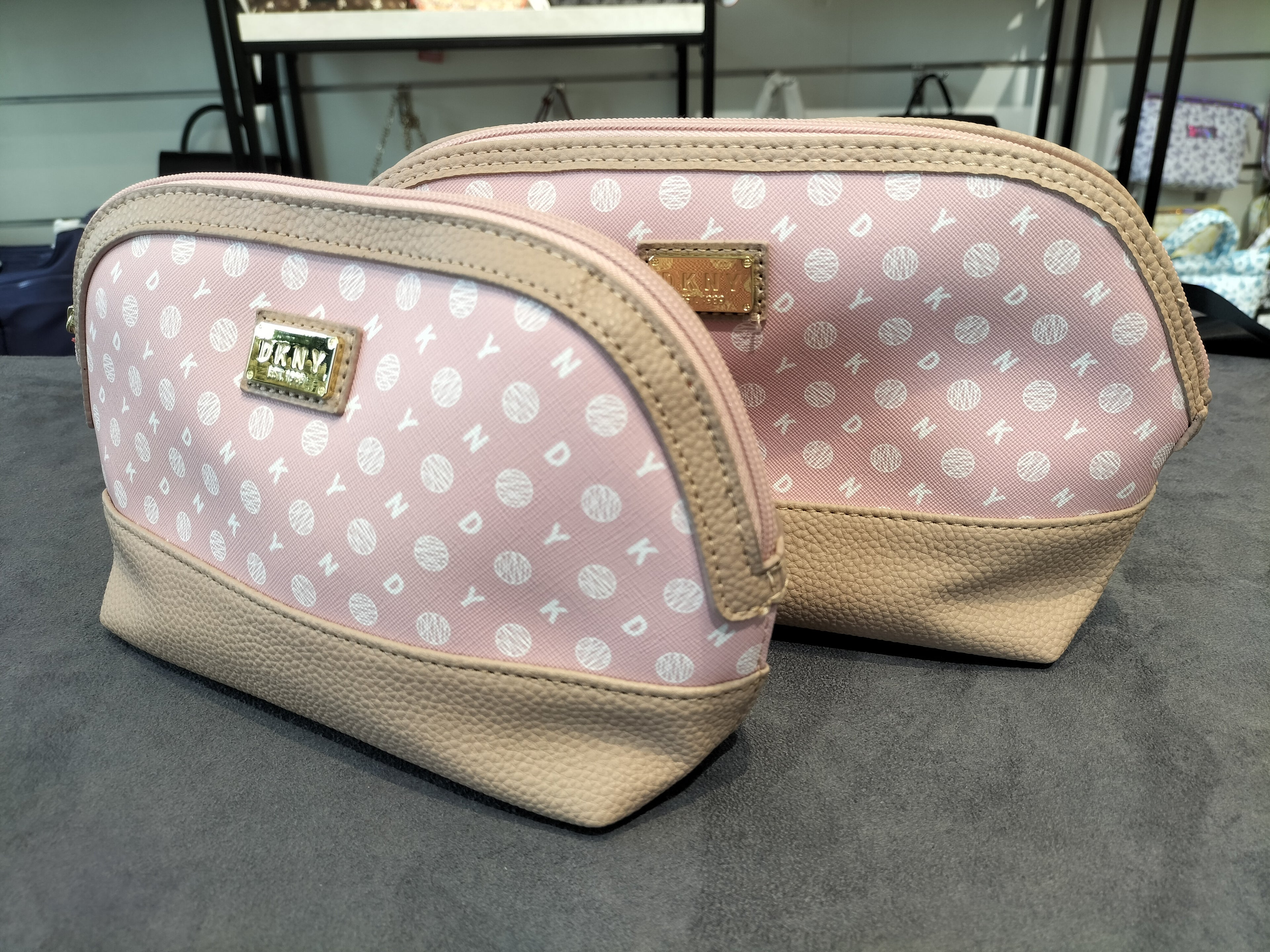 DKNY Legacy Printed Cosmetic Peach Dome Bags (M+L)