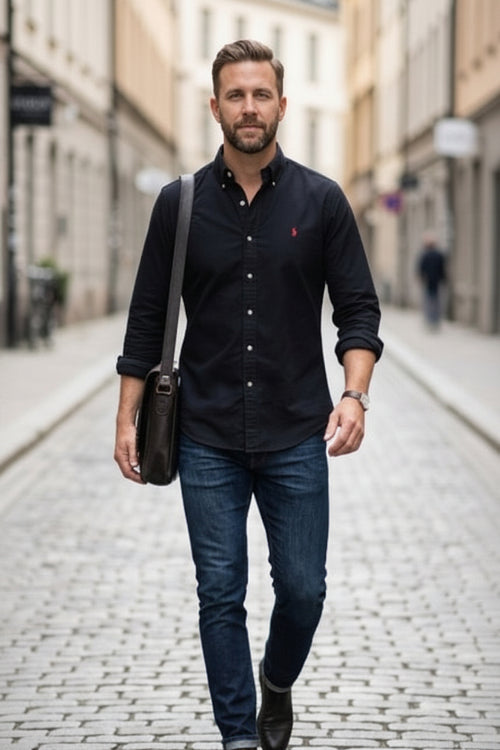 Polo Ralph Lauren Men's Shirt Custom Fit Oxford Navy
