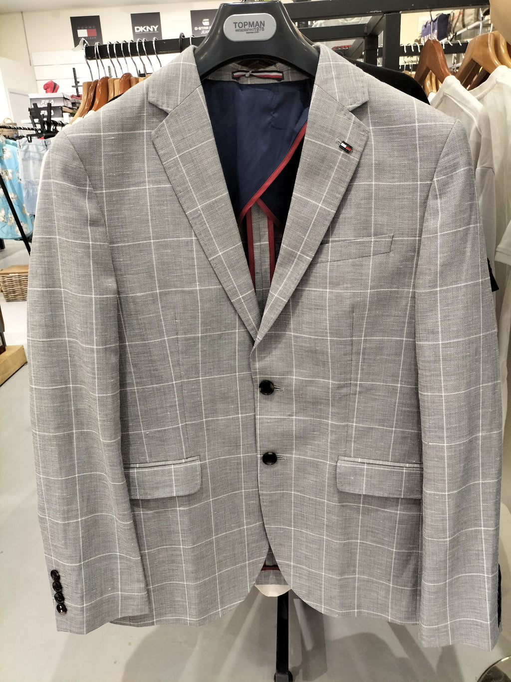 Tommy Hilfiger Gray Blazer with Grid Line Pattern