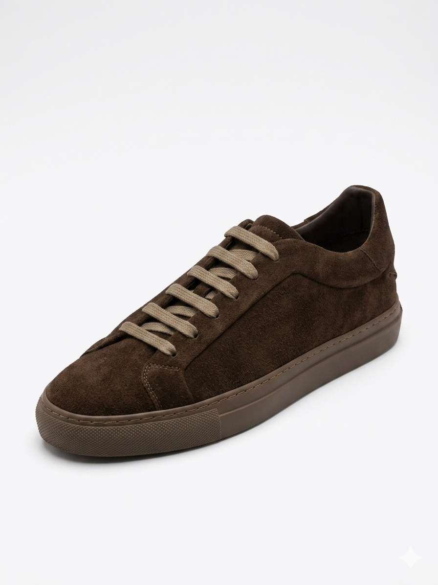 Massimo Dutti Men's Suede Sneakers Lace-Up Brown