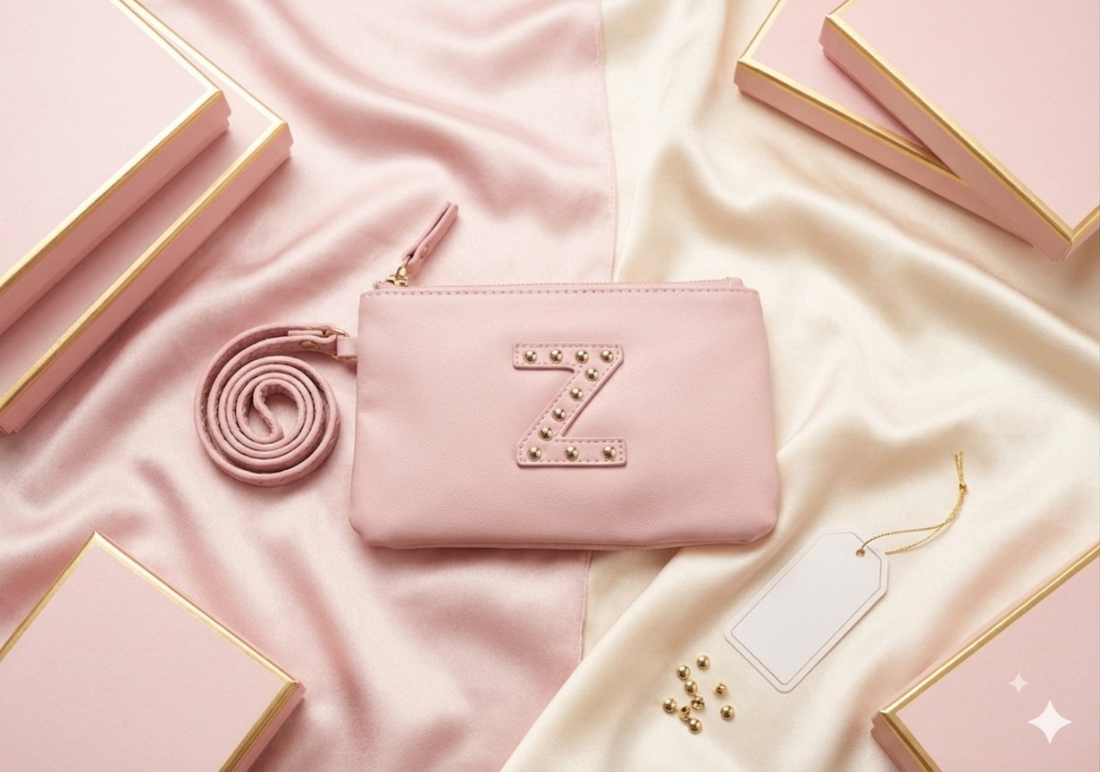 Gloo Studded Alphabet Z Pouch with Wrist Tag and Zipper Closure
