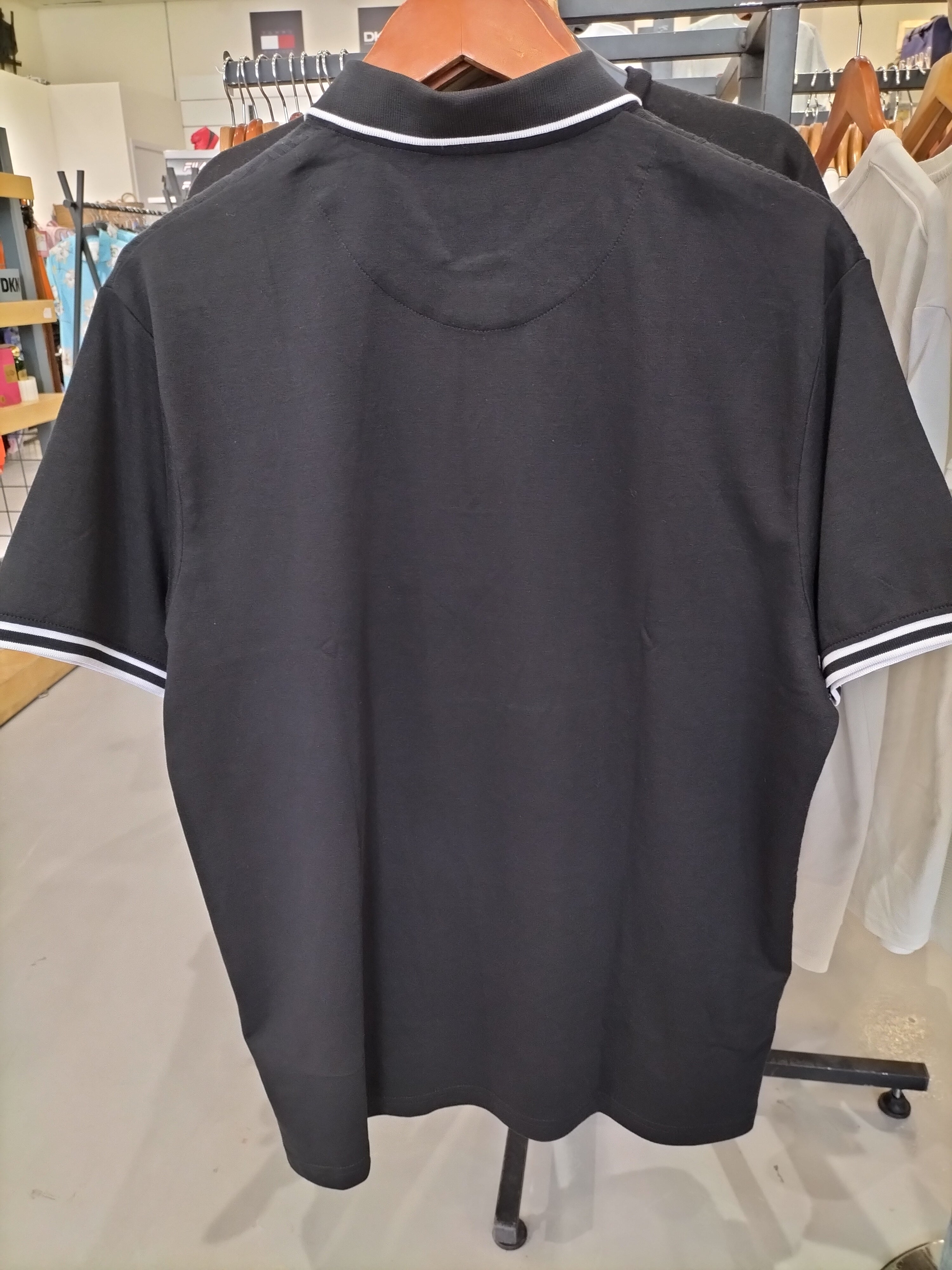 Denim & Flower Ricky Singh Black Polo T-Shirt with Angled Line Textures