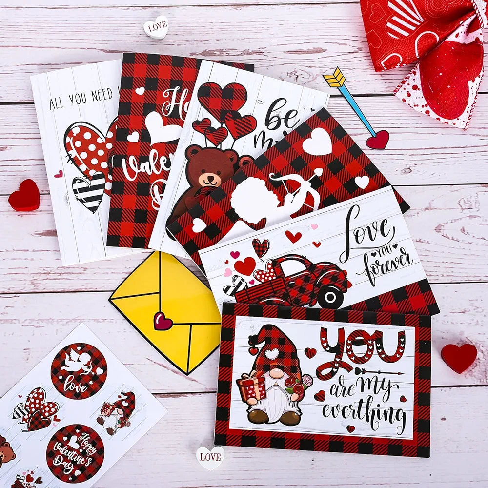 Whaline 30 Pack Valentine's Day Cards Kit - Red Black Plaid Greeting Cards - (WH6422)