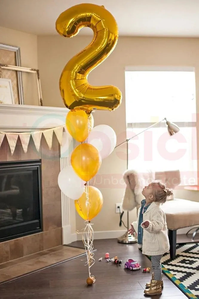 Propsicle 40 inch Birthday Foil 2 Number Helium Balloon Party Decoration Golden Pack of 1 | 2 Year No. Balloons Birthday/Anniversary | Two Number