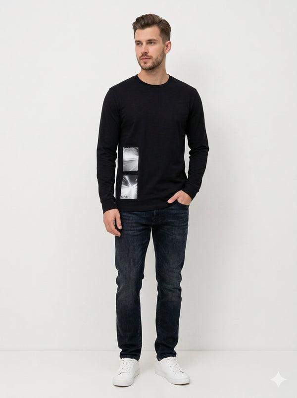 Replay Men's Graphic Print Crewneck Sweater – Black