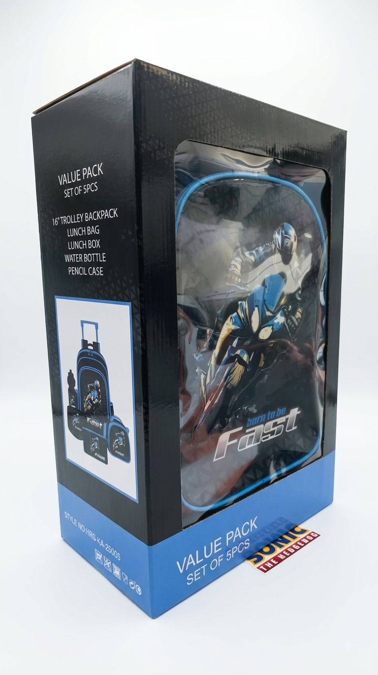 Trolley Backpack Set (5 Pcs) – 16" Racing Motorbike School Bag