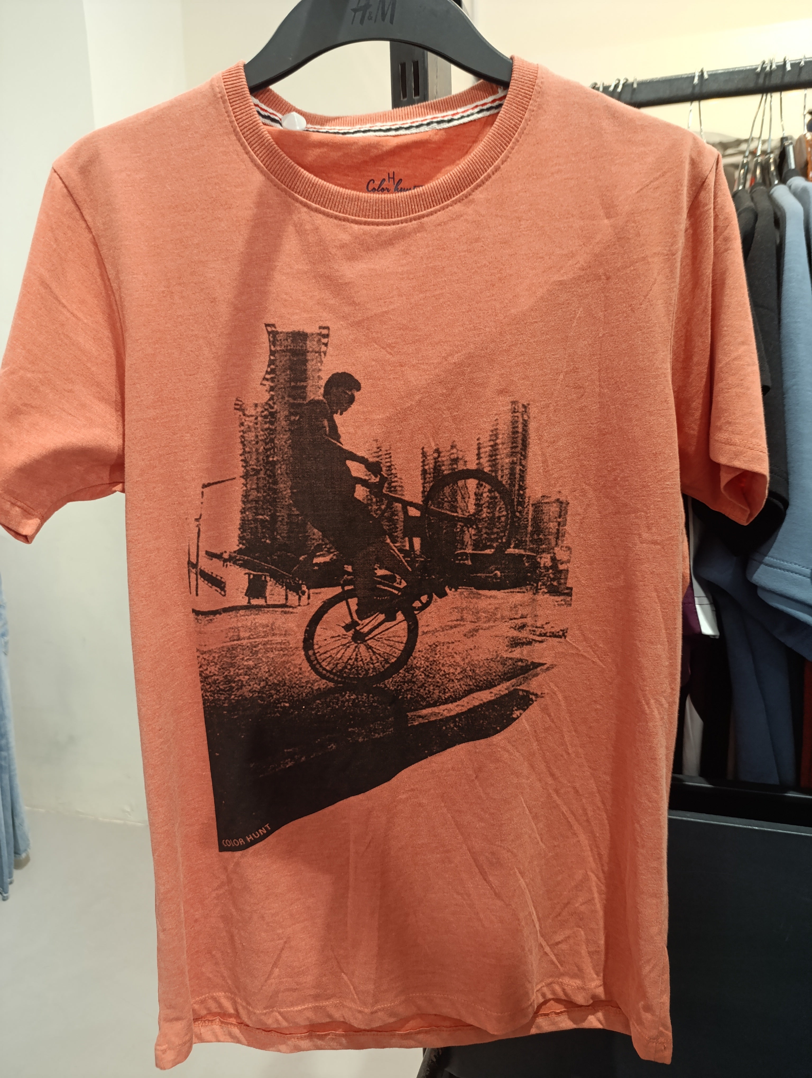 Orange T-shirt with Bicycle Print