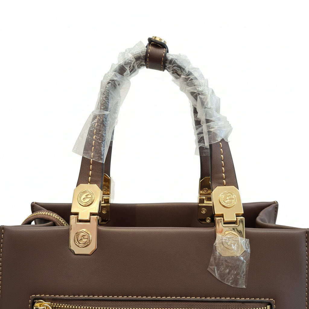 GATTINONI ROMA LADIES HANDBAG BINIA7914WZH500 Amelia M.Doub.Handle Poly Shealing PU Brown