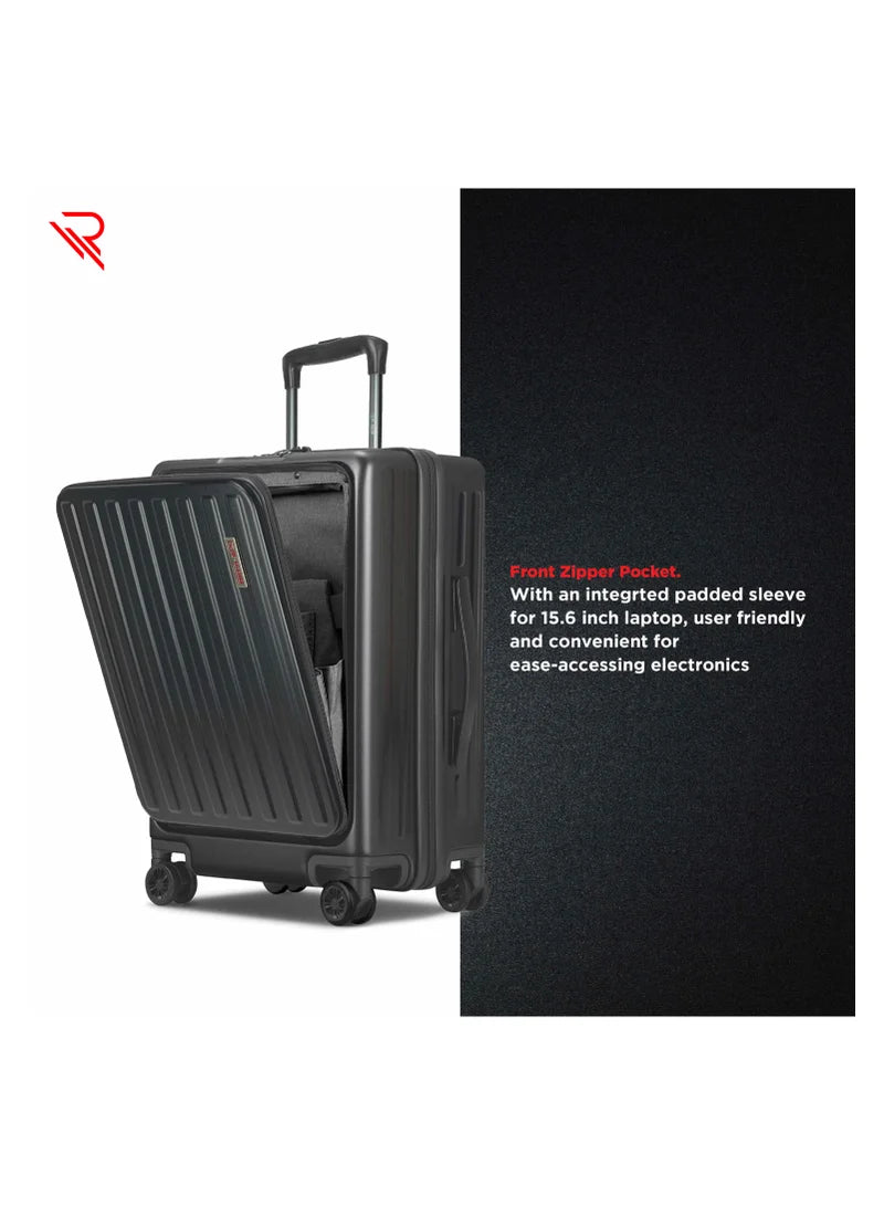 REFLECTION Premium Quality Business Travel Carry On Hardside Luggage with Front Open Laptop Compartment and 4 Spinner Wheels Trolley Bag