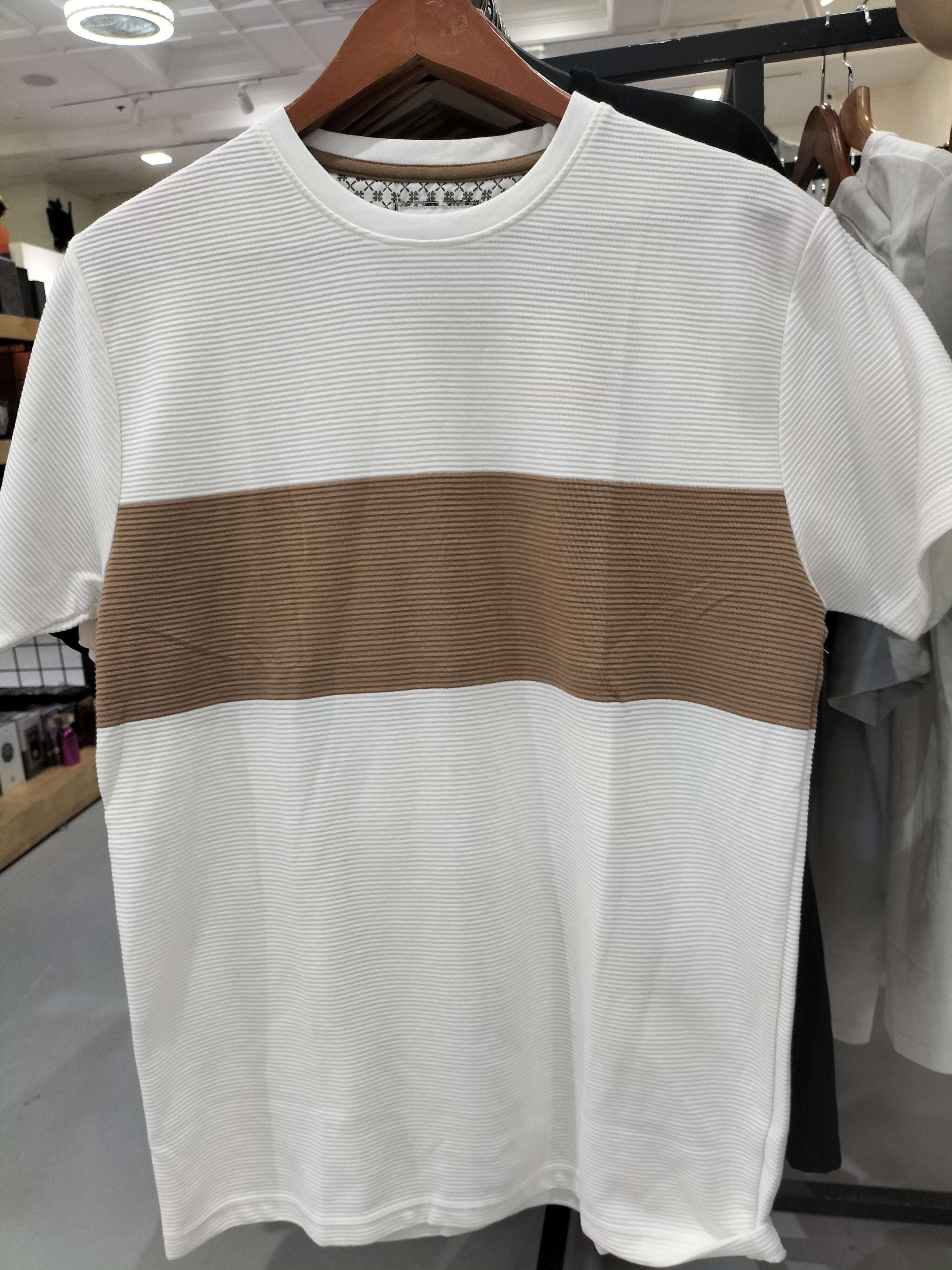 Cactus Man Ricky Singh White T-Shirt with Brown Line Across