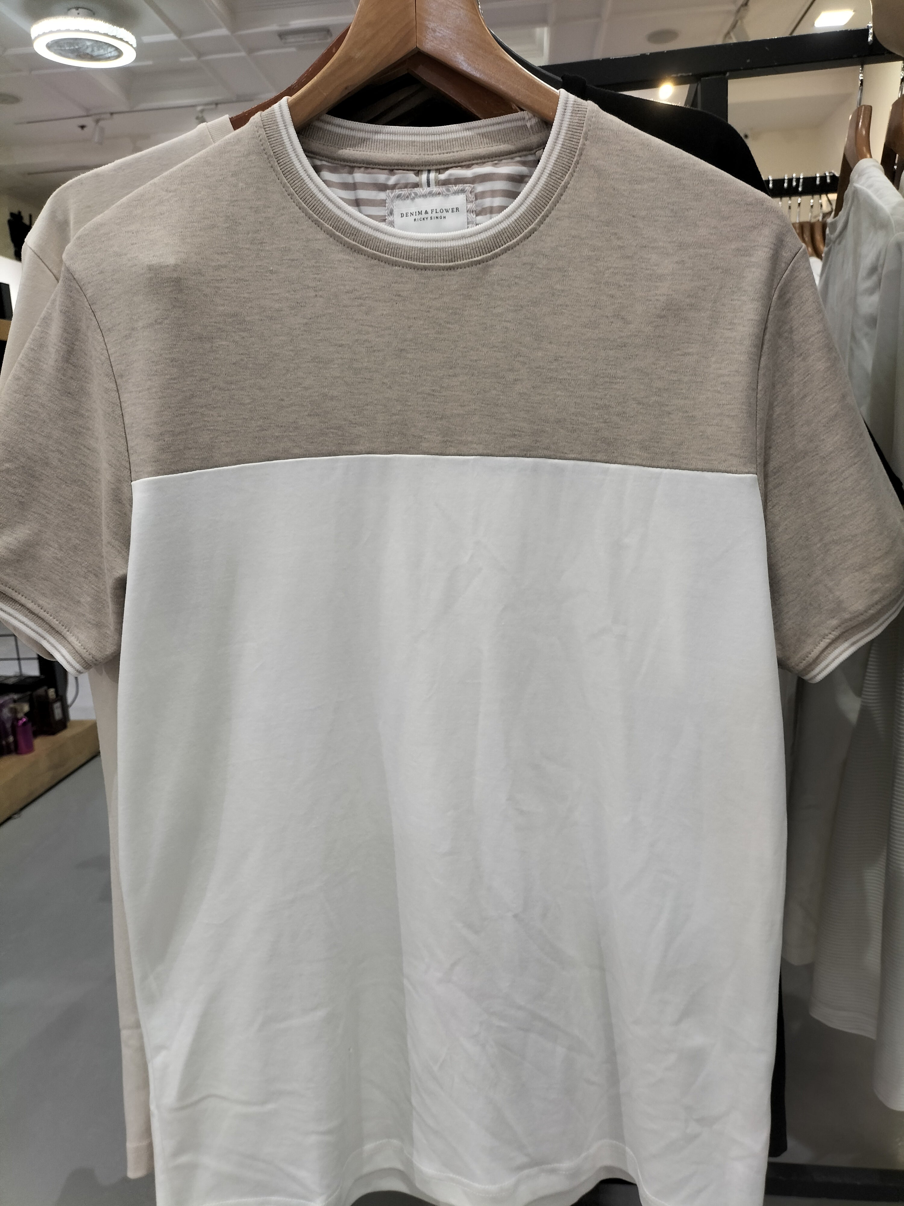 Denim & Flower Ricky Singh Beige and White T-Shirt