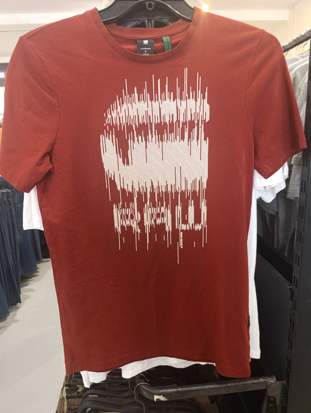 G-Star RAW Graphic Print Glitch Effect T-Shirt - Burgundy