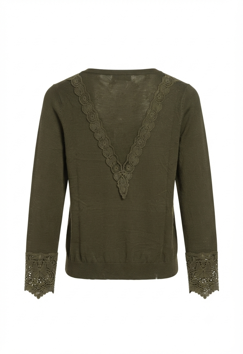 H&M Divided Women's Lace Detail Knit Sweater - Olive