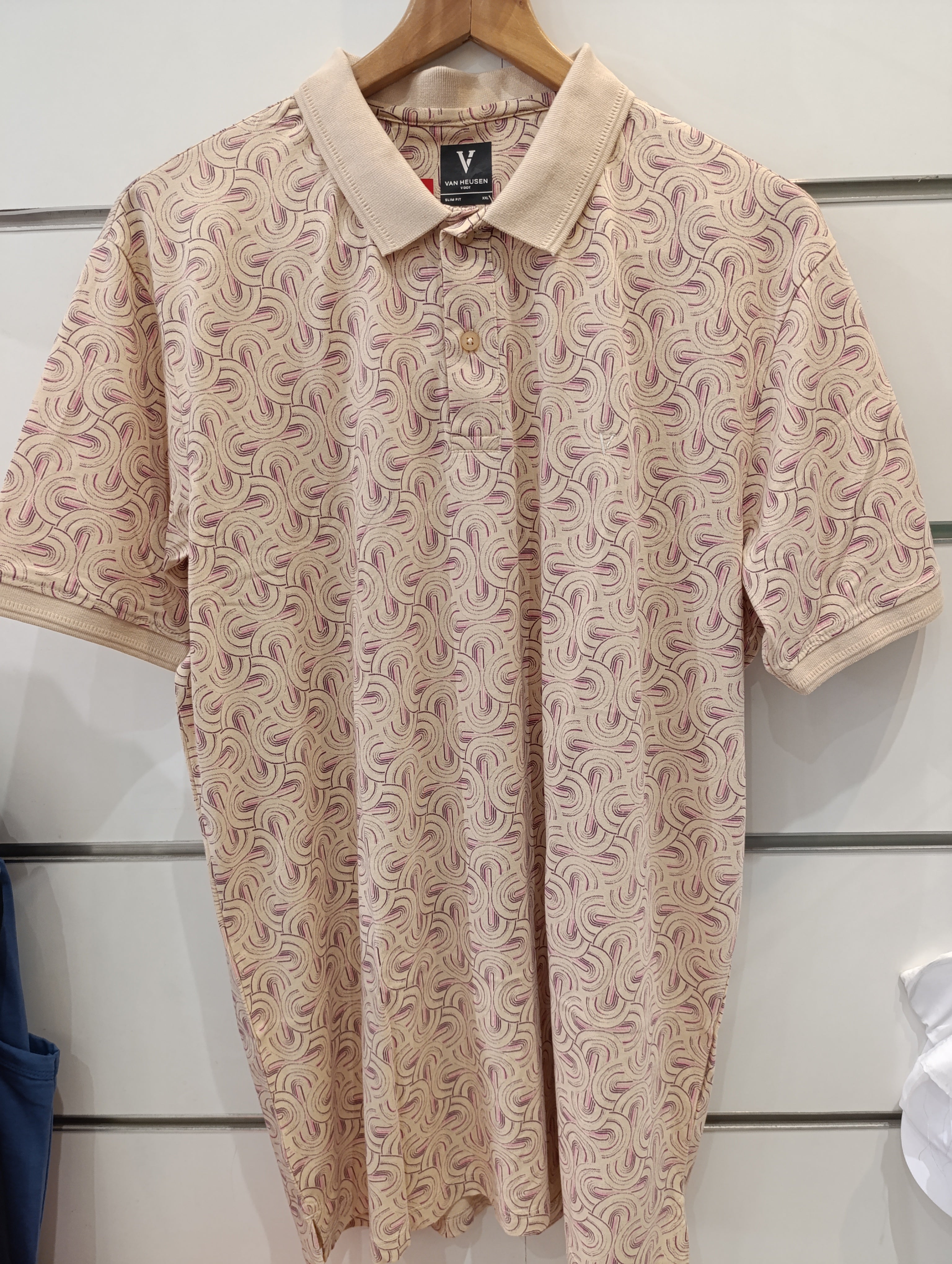 Van Heusen Men's Beige Slim Fit Printed Polo Collar T-Shirt