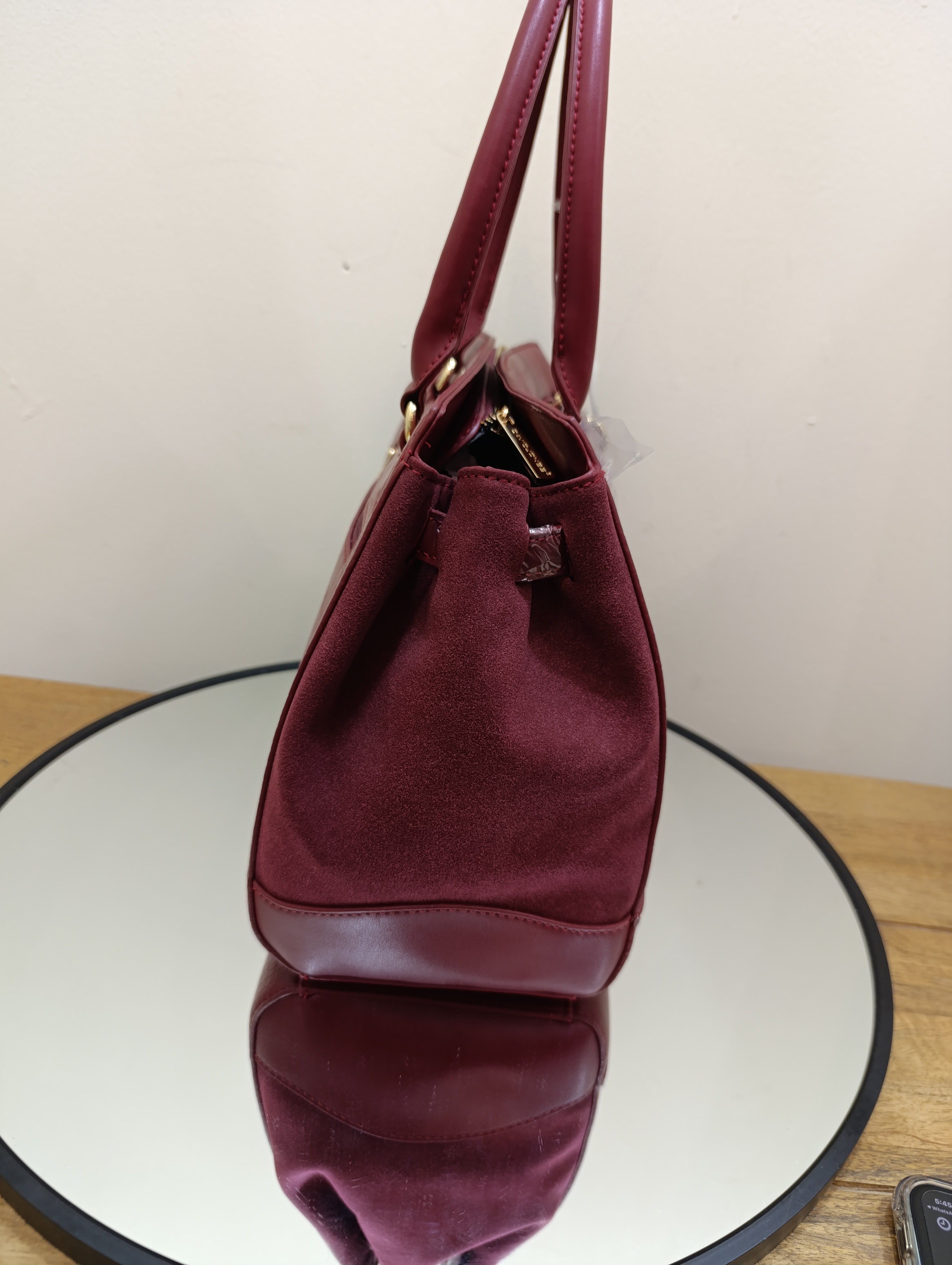 David Jones faux leather satchel handbag crocodile texture - Dark Bordeaux 6859-2