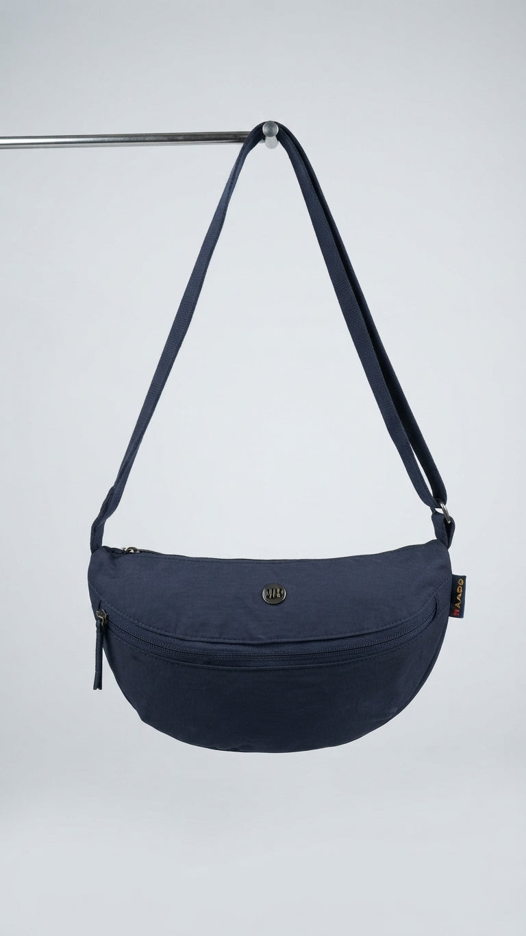 Bagco soft Bag Classic Nylon Crescent Crossbody Bag in navy blue