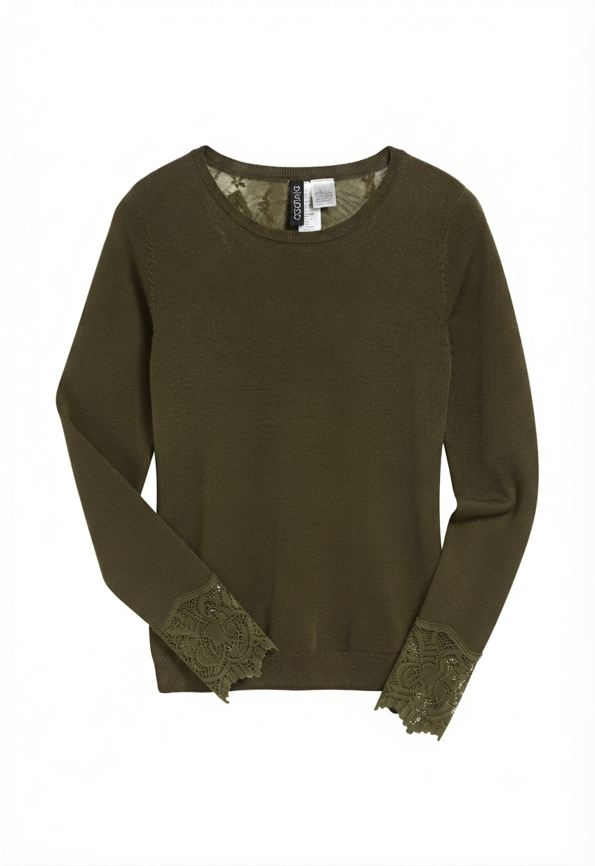 H&M Divided Women's Lace Detail Knit Sweater - Olive