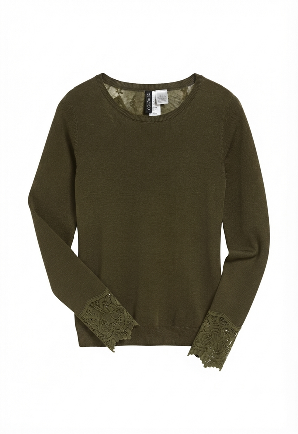 H&M Divided Women's Lace Detail Knit Sweater - Olive