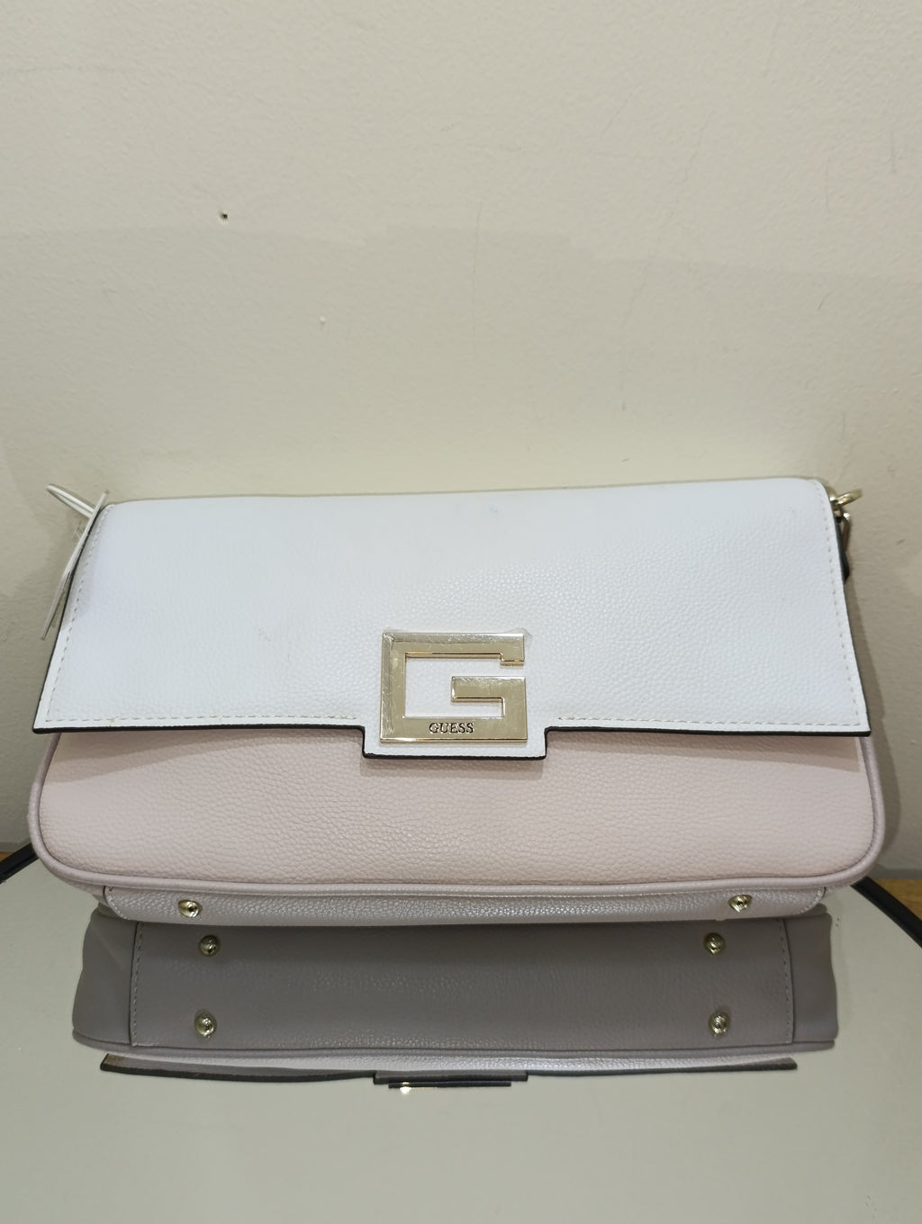 Guess Women's Brightside Small Rectangular Bag in a white and pink colorway with gold-toned hardware - Stone Multi JG758020