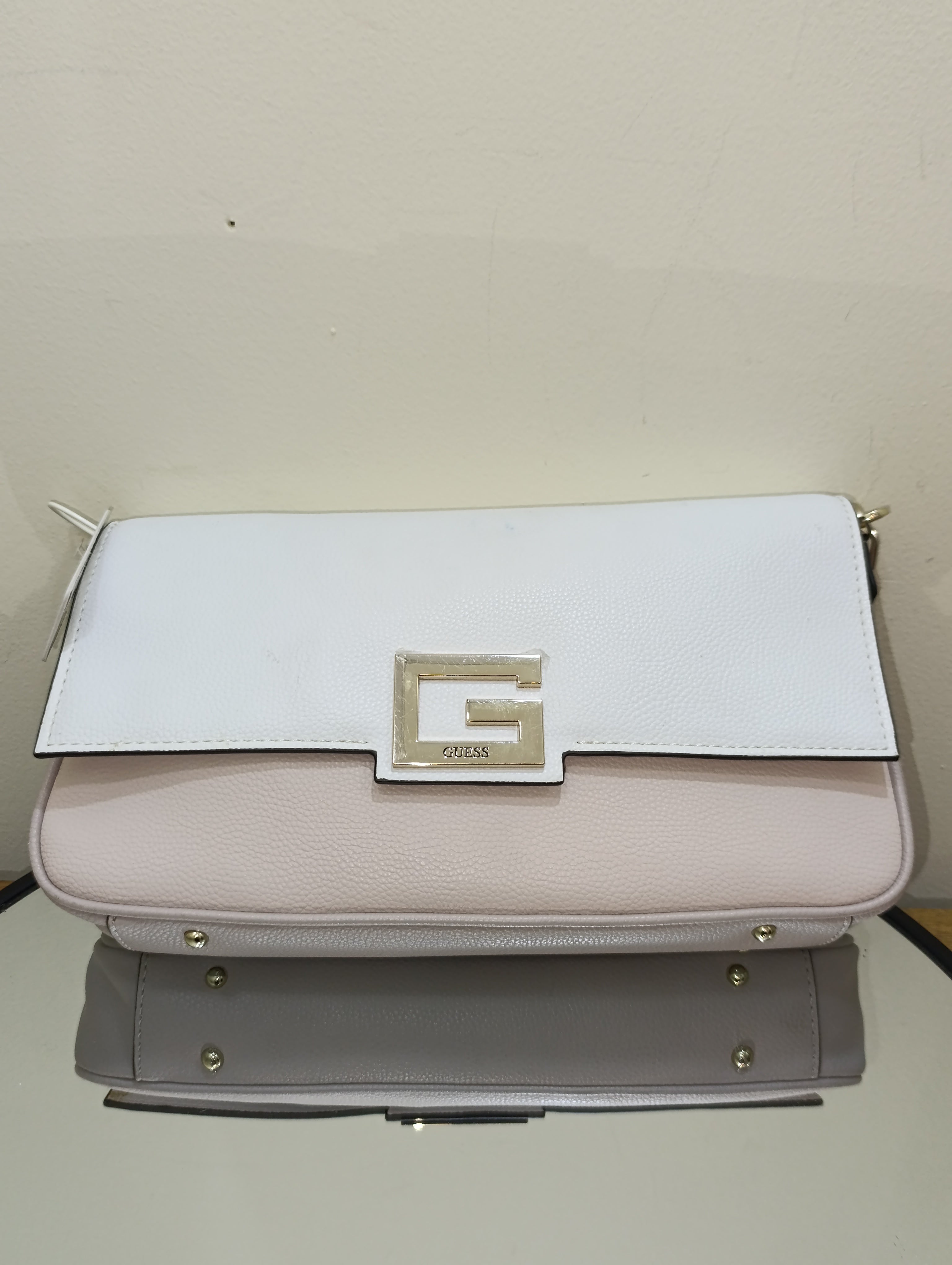 Guess Women's Brightside Small Rectangular Bag in a white and pink colorway with gold-toned hardware - Stone Multi JG758020