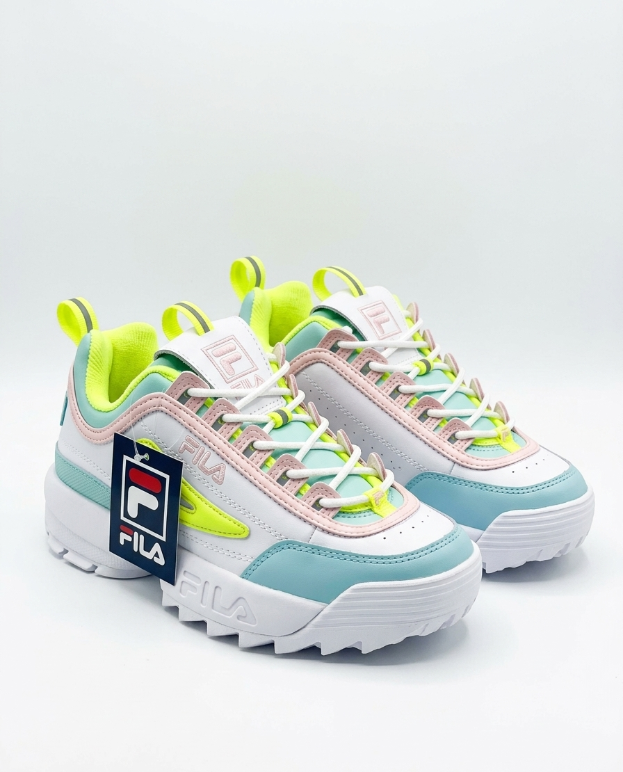 Fila Disruptor II White/Safety Yellow/Blue Kids Shoes (3XM01606-138)
