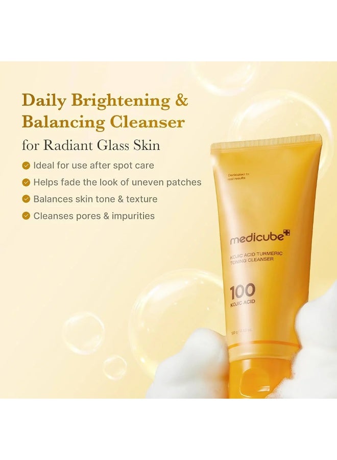 Kojic Acid Turmeric Toning Cleanser 120g, Brightening Gel Face Wash for Dark Spots & Uneven Skin Tone, Deep Pore Cleansing & Makeup Removing Facial Cleanser for Clear Radiant Skin
