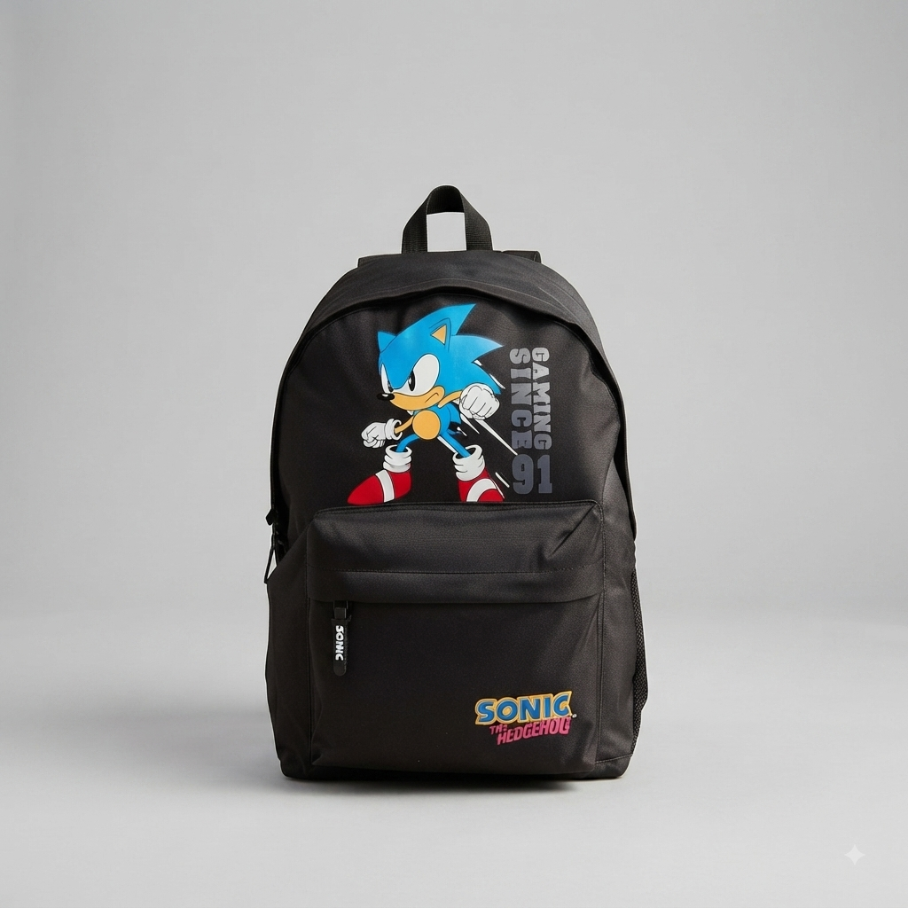 Sonic the Hedgehog Print Black School Backpack - 18"