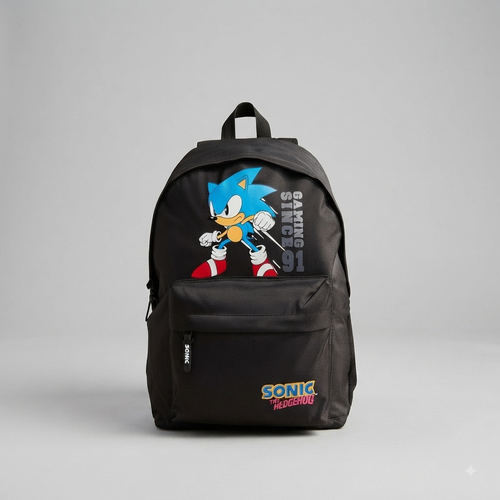 Sonic the Hedgehog Print Black School Backpack - 18"