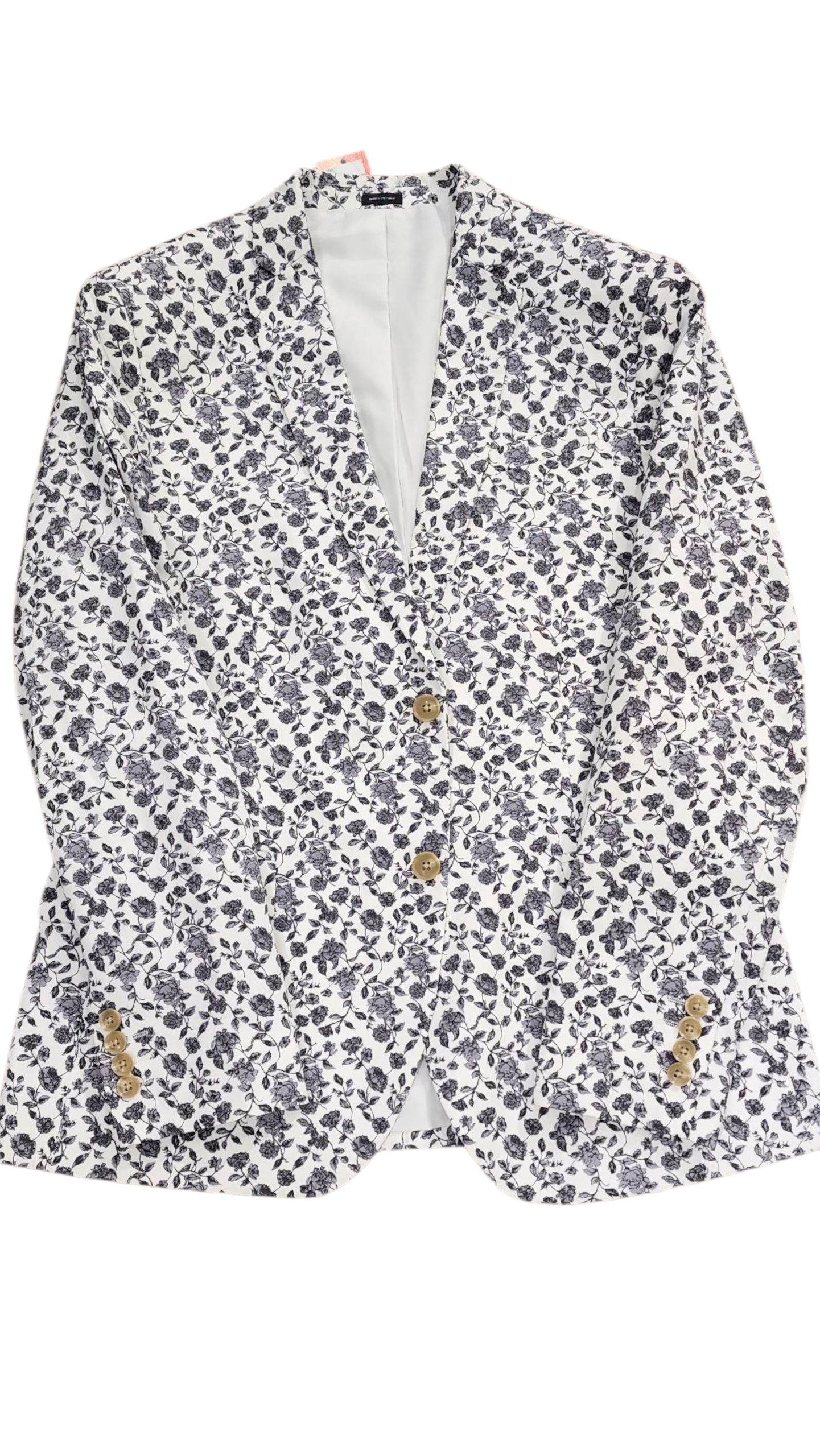 White & Black Floral Print Blazer Jacket