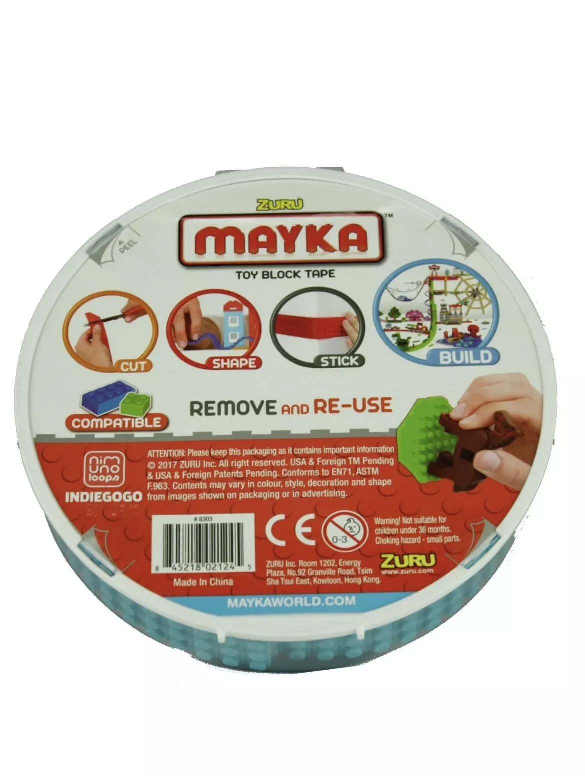 Zuru Mayka Toy Block Tape - 1 Meter, Light Blue, 4-Row, Compatible with LEGO