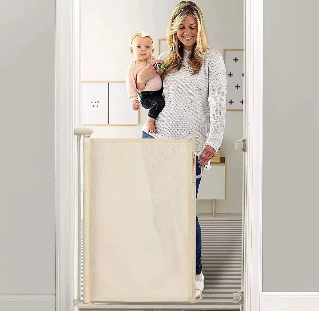 In/Outdoor Baby Safety Retractable Gate,White 33" Tall, Extends up to 55'' Wide