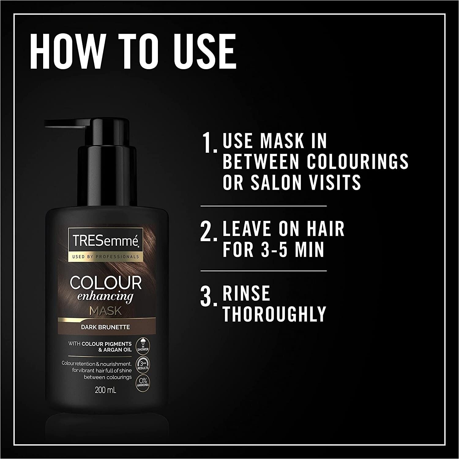 TRESemmé Dark Brunette Colour Enhancing Hair Mask with colour pigments & argan oil for a vibrant colour with brilliant shine between colourings 200 ml