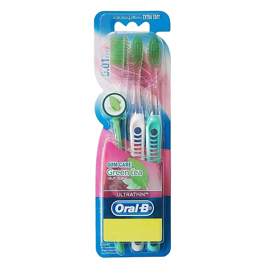 Oral-B فرشاة أسنان بالخلاصة الخضراء للعناية باللثة والتنظيف العميق فائقة النحافة وناعمة للغاية × 3