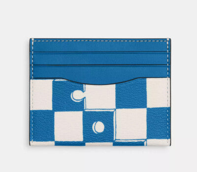 Coach Slim Id Card Case With Checkerboard BLUE /WHITE