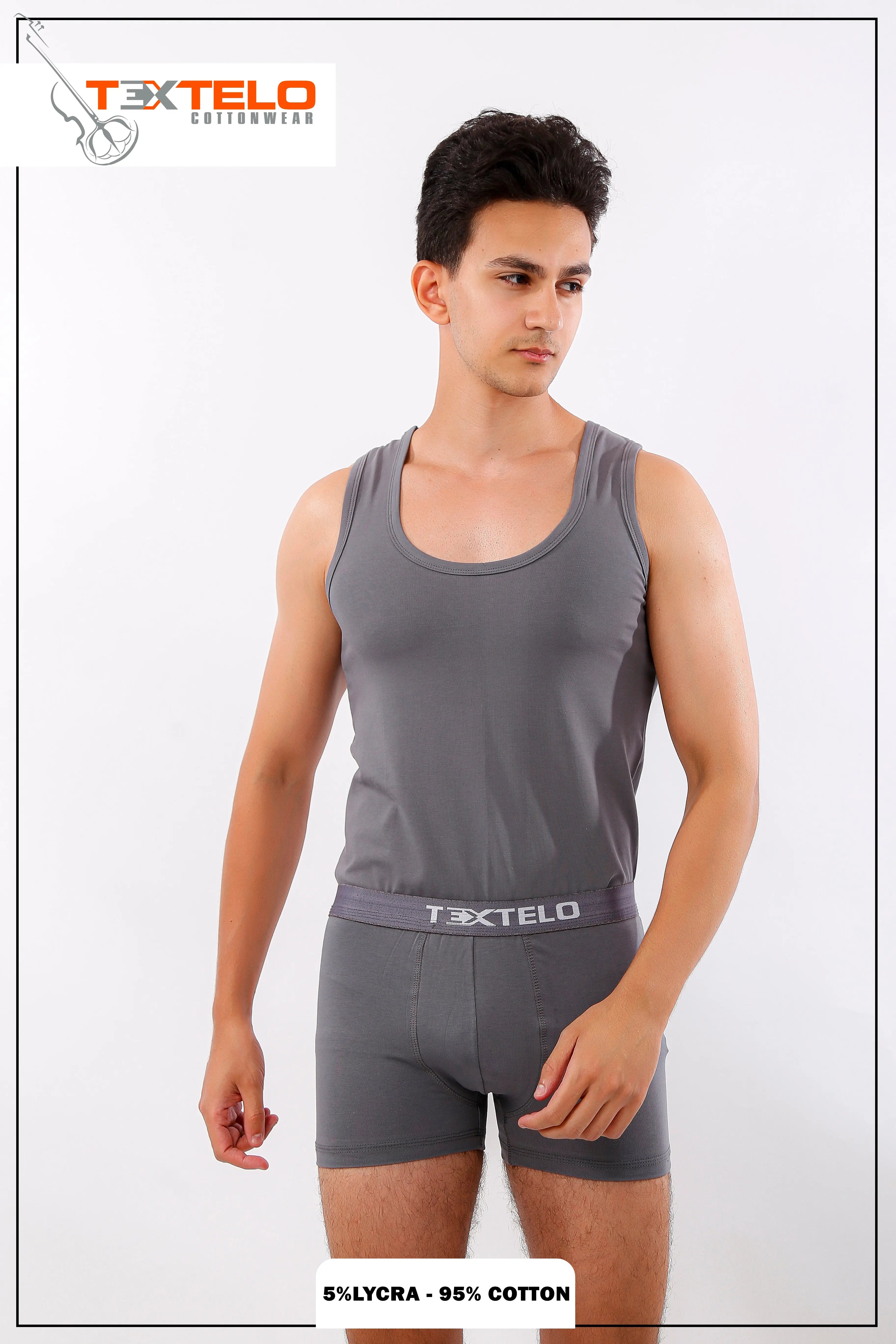Mens Underwear Set  Cotton T-Shirt & Trunk Boxer Gray Textelo