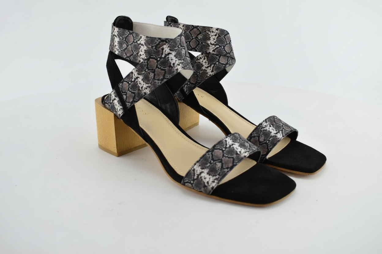 Snake print sandal angled view