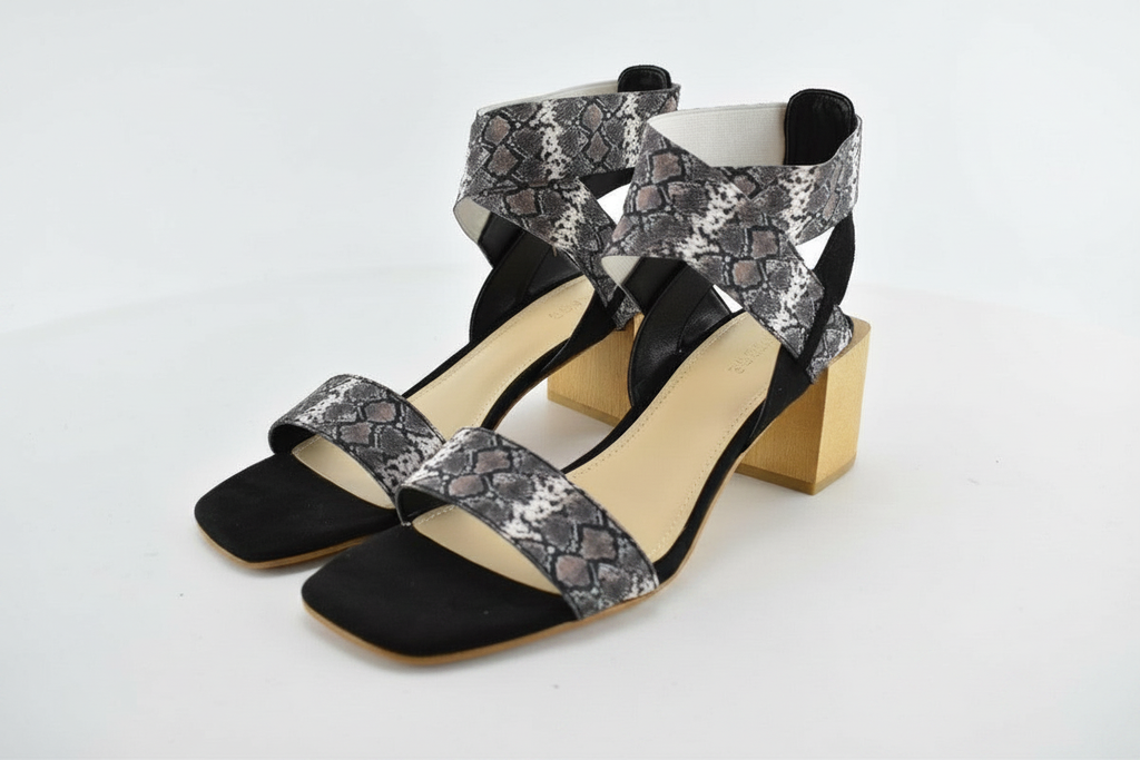 Snake print sandal side angled view