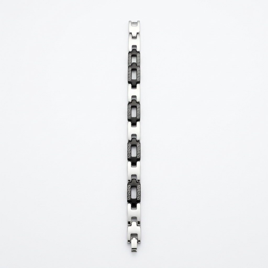 Studio-style photo of your black-and-silver bracelet