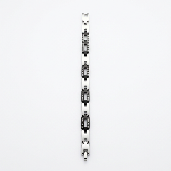Studio-style photo of your black-and-silver bracelet