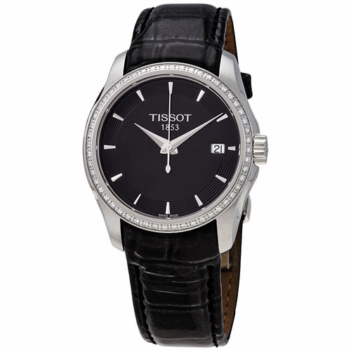Tissot Women's Swiss Couturier Diamond (1/3 Ct. T.w.) Black Leather Strap Watch 32mm - Black