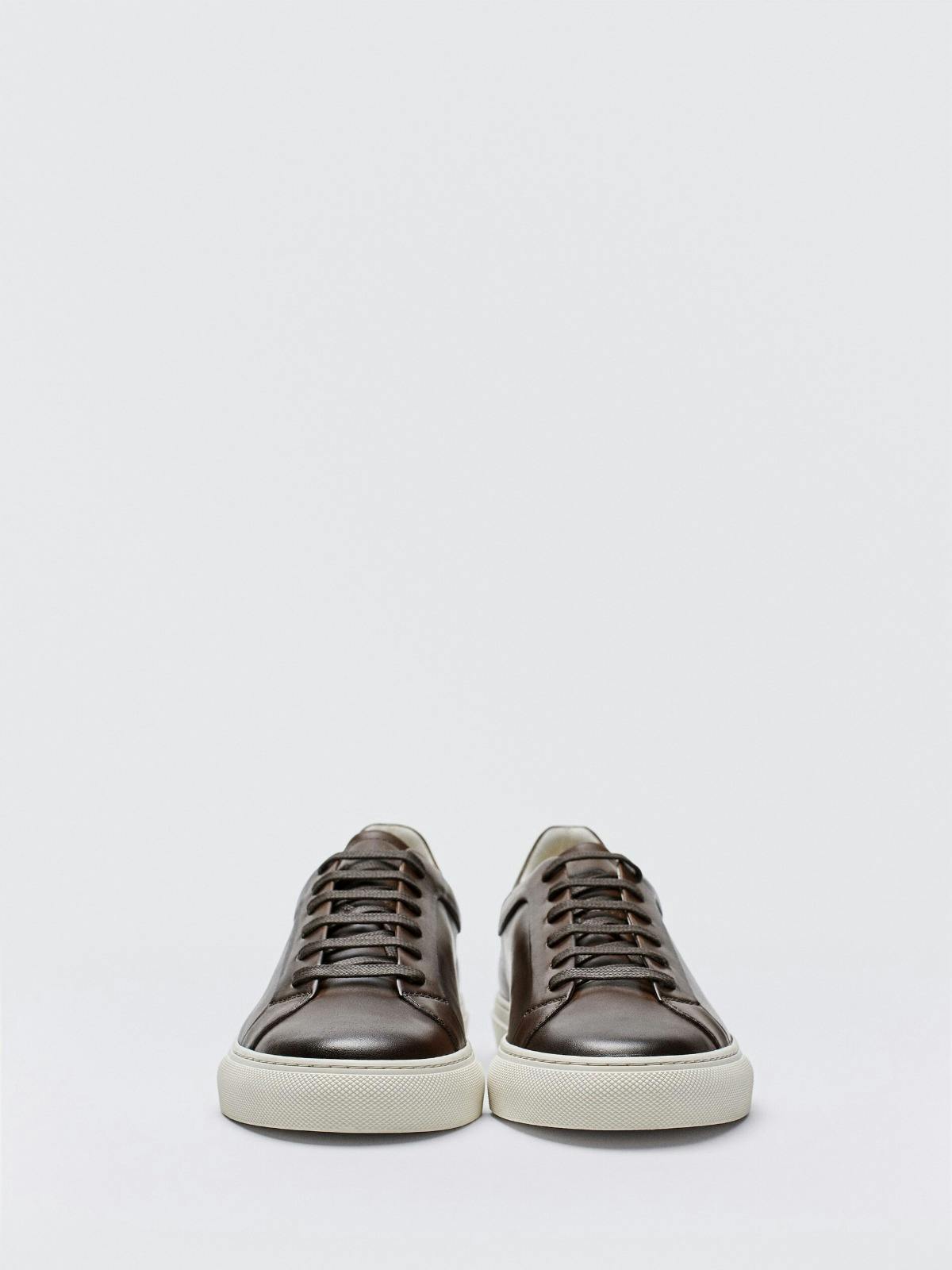 Massimo Dutti Tan Nappa Brushed Leather Sneakers