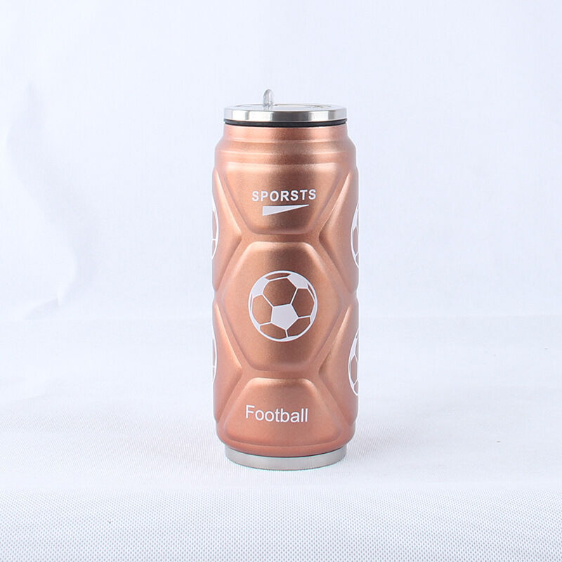 Double Stainless Steel Soccer Bottle with Straw - World Cup Thermal Water Bottle